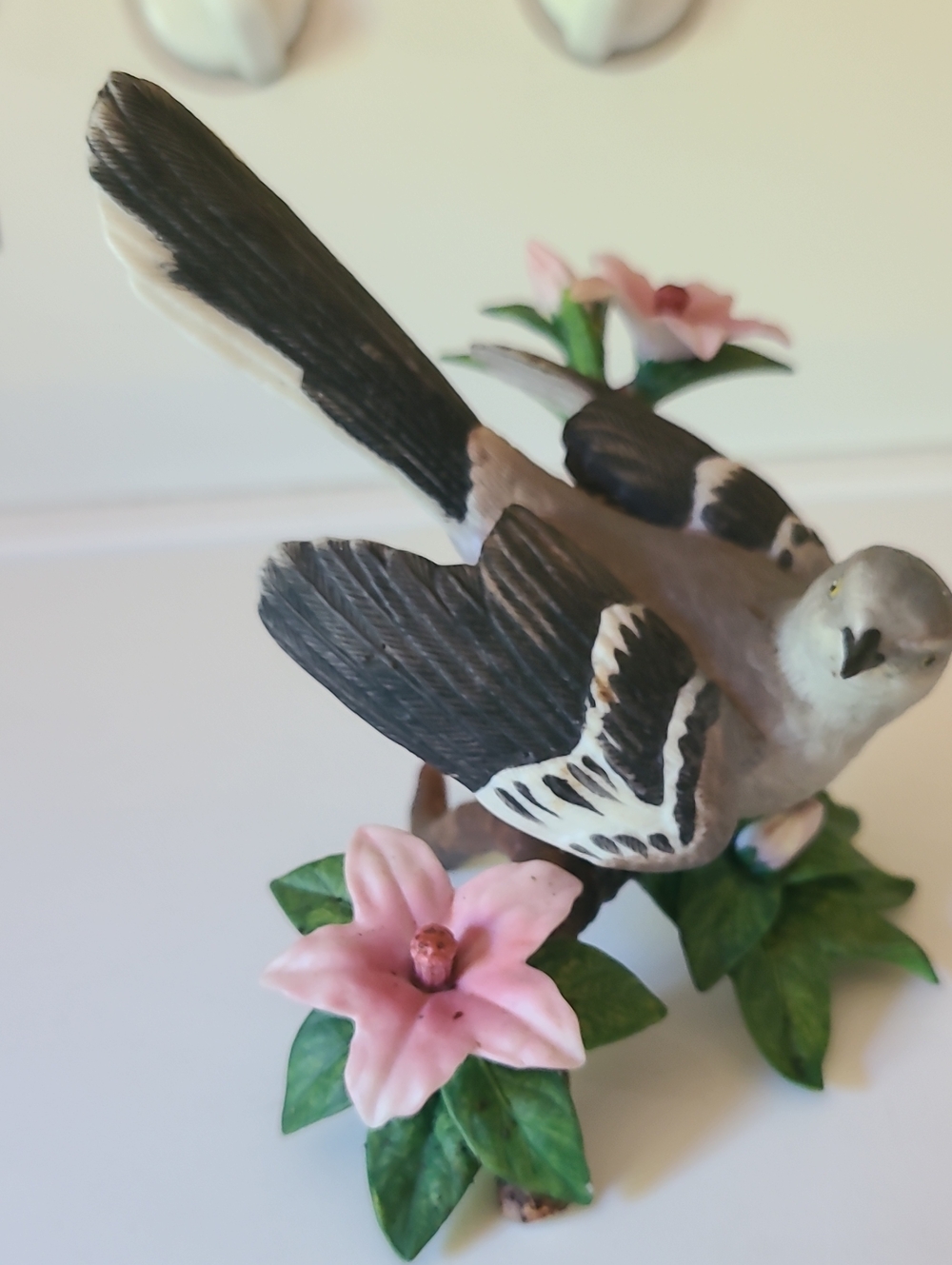 Lenox Gray & Black Bird Figurine with Pink Floral Base